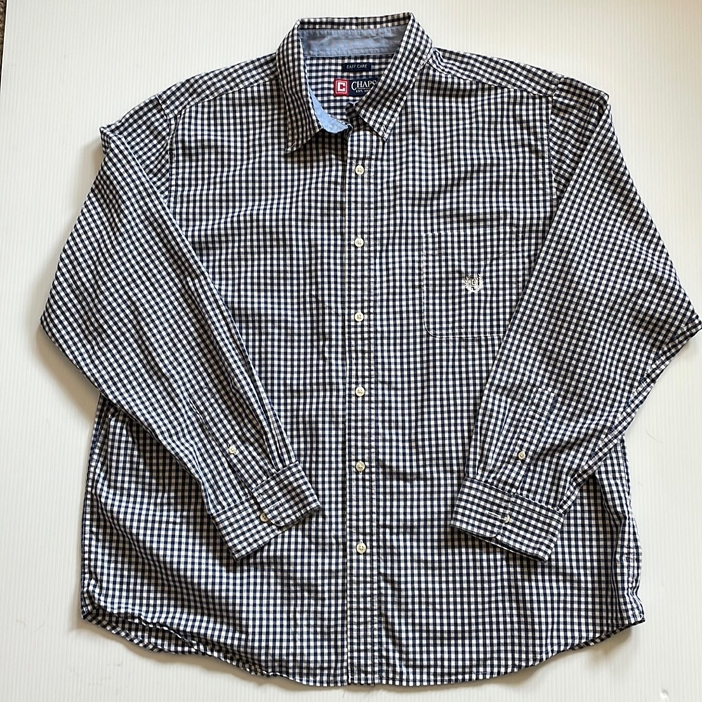 Chaps Easy Care Blue & white checkered long sleeve button down. Men’s XXL